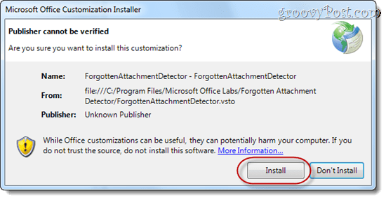 Aizmirsta pielikumu detektors brīdina par pielikumu trūkumu Microsoft Outlook