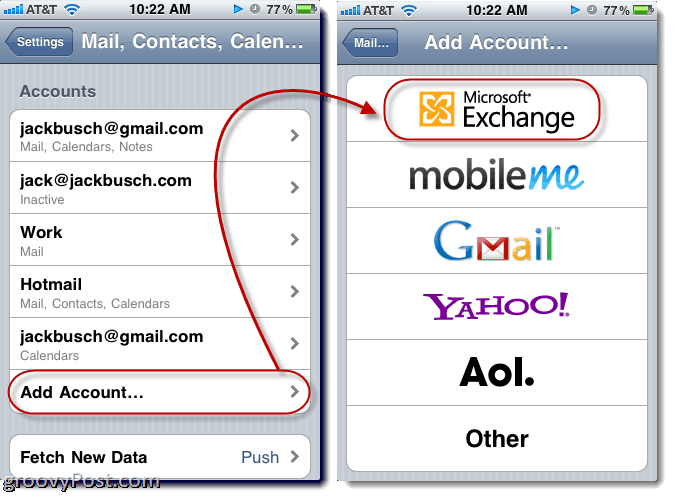Hotmail Exchange ActiveSync pievienošana iPhone
