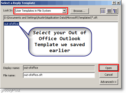Outlook 2007 - izveidojiet Outlook kārtulu, atlasiet veidni