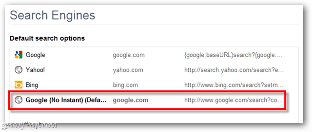 Google Chrome noklusējuma meklēšanas opcijas