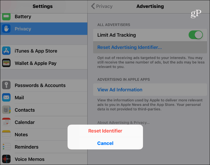 Atiestatīt reklāmas ID iOS