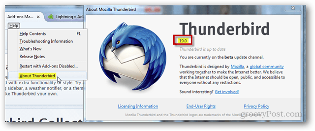 atrast thunderbird versiju