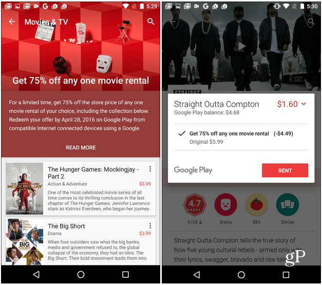 Google Play filmas piedāvā 75% atlaidi jebkurai filmu īrei