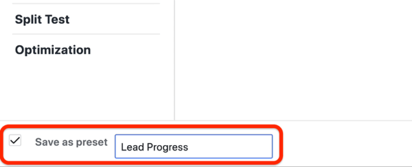 izveidojiet svina progresa pielāgoto pārskatu Facebook Ads Manager, 4. darbība