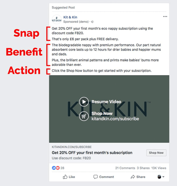 Facebook reklāmas SBS kopēšanas metodes piemērs