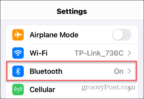 Bluetooth opcija iOS iestatījumos