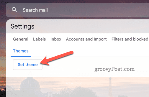 Poga Iestatīt Gmail motīvu