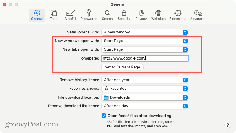 Iestatījumi, lai atvērtu jaunas cilnes vai Windows pārlūkprogrammā Safari