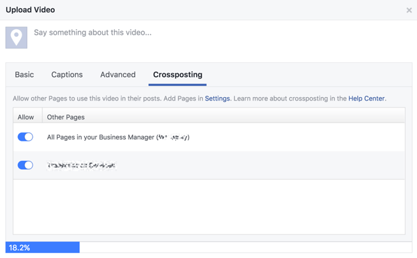 Atlasiet Facebook lapas, kurām vēlaties atļaut videoklipa savstarpēju ievietošanu.