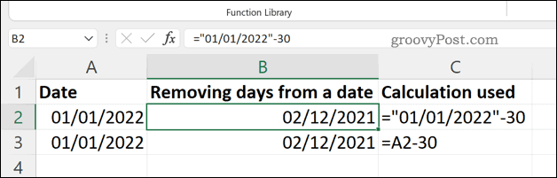 Dienu noņemšana no datuma programmā Excel