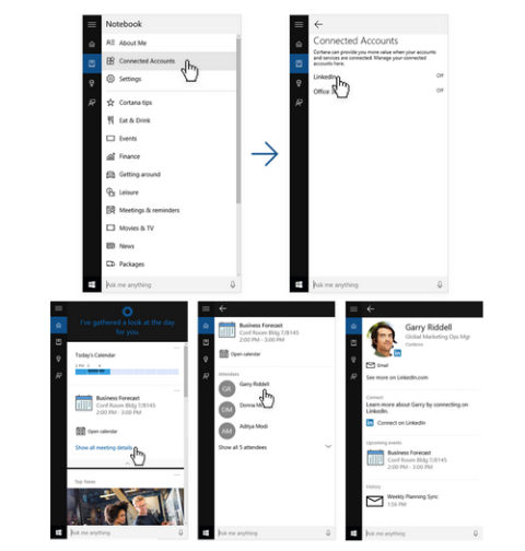 linkedin microsoft cortana integrācija