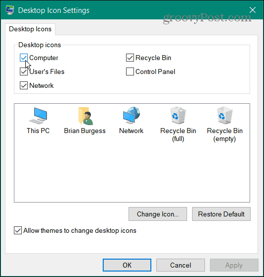 ikonas atjauno darbvirsmas ikonas uz Windows