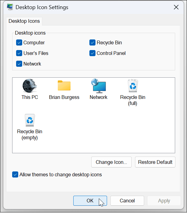 Pielāgojiet Windows 11 sistēmas ikonas