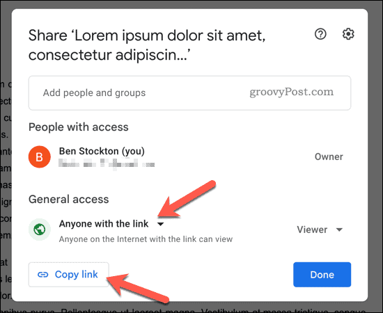 Google dokumentu kopīgošanas saites kopēšana
