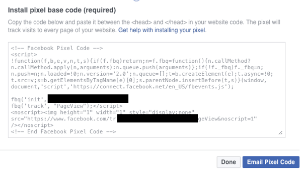 Pārliecinieties, vai jūsu vietnē ir instalēts Facebook pikseļu bāzes kods.