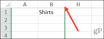 Slēptās kolonnas indikators programmā Excel programmā Windows