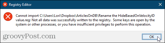 Nevar importēt reģistra failu Windows reģistram