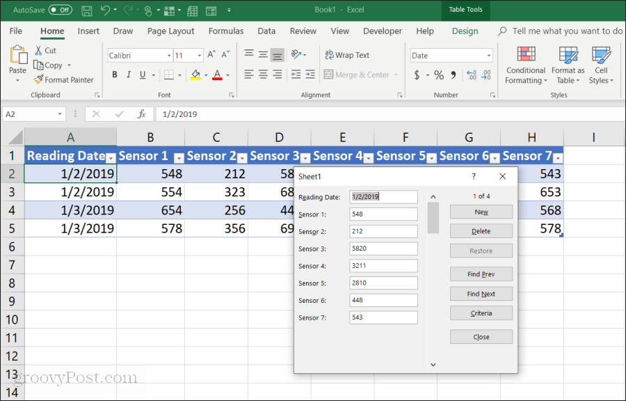 datu ievades forma programmā Excel