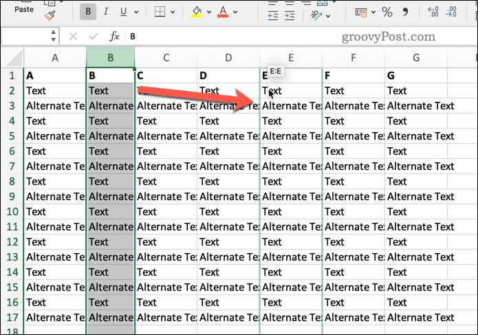 Kolonnas pārvietošana programmā Excel