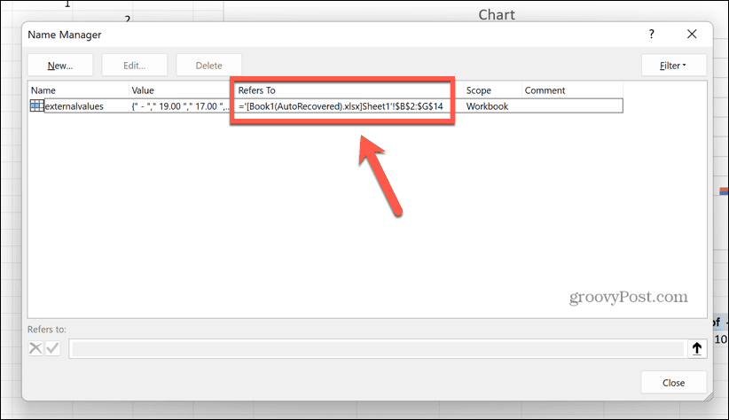 Excel nosaukts diapazons