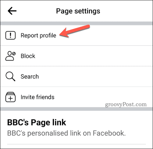 Facebook mobilajā ierīcē poga Ziņot par profilu
