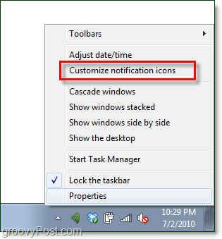 pielāgojiet Windows 7 sistēmas teknes paziņojumus