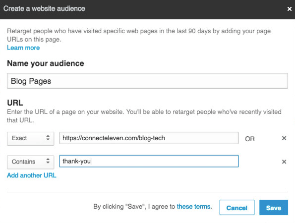 Varat pievienot vairākus vietrāžus URL, lai atkārtoti atlasītu vietni LinkedIn atbilstošās mērķauditorijas.