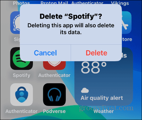 Izdzēsiet lietotni Spotify iPhone tālrunī