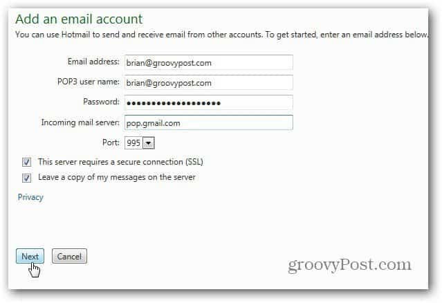 Kā pievienot Gmail vietnei Outlook.com