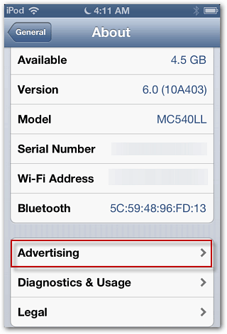 Reklāmas izsekošanas izslēgšana operētājsistēmā iOS 6