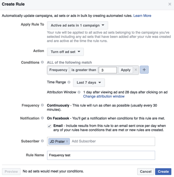 Power Editor iestatiet Facebook automatizēto kārtulu.