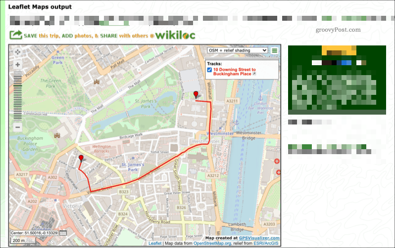 Kartes piemērs, kas izveidots, izmantojot pakalpojumu GPS Visualizer