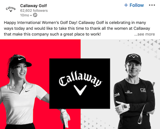 Callaway Golf LinkedIn Starptautiskās sieviešu dienas lapas izlikšana