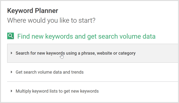 Google AdWords atslēgvārdu plānotāja meklēšana
