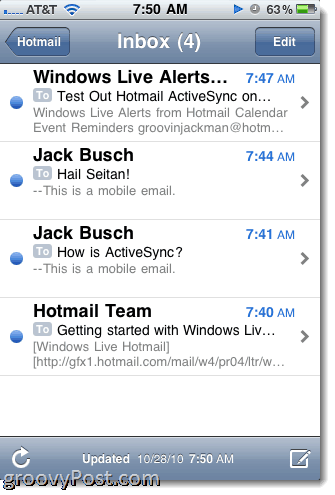 Hotmail Exchange ActiveSync pievienošana iPhone