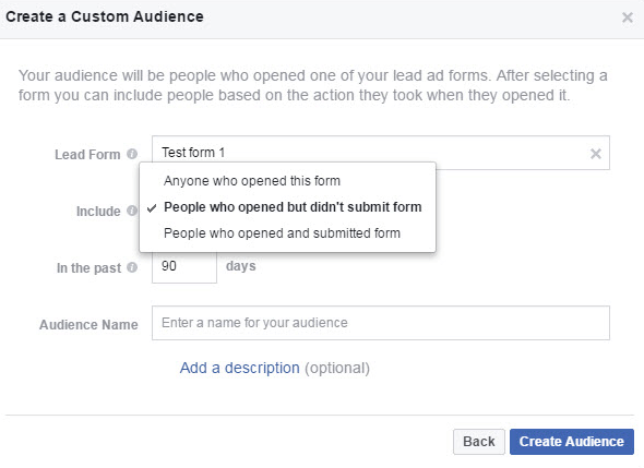 Izveidojiet pielāgotu iesaistes auditoriju Facebook auditorijas pārvaldniekā.