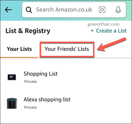 Skatiet draugu vēlmju sarakstus Amazon lietotnē