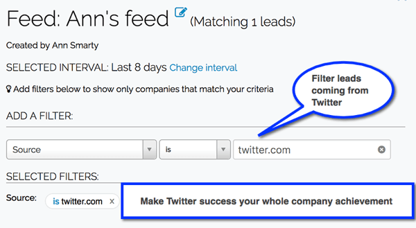 Izveidojiet Leadfeeder filtrus, lai izsekotu potenciālos klientus no jūsu sociālo mediju kanāliem.
