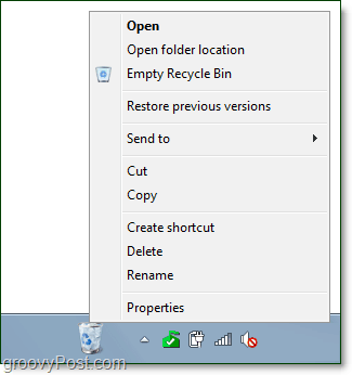pilnībā funkcionējoša atkritumu tvertne uzdevumjoslā Windows 7