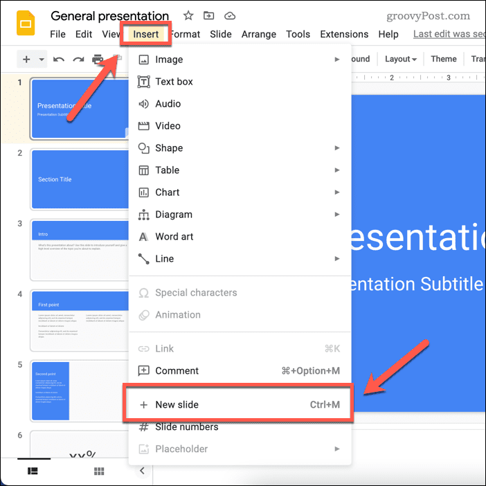 Izveidojiet jaunu slaidu pakalpojumā Google prezentācijas