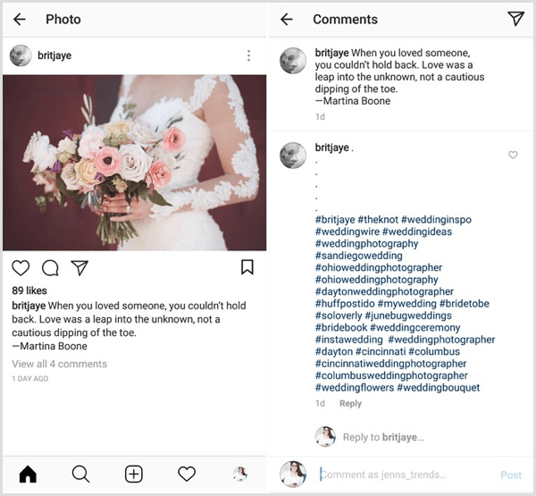 Instagram ziņas piemērs ar satura, nozares, nišas un zīmola atsauces kombināciju