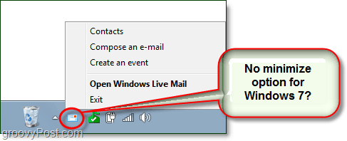 Kā paslēpt Windows Live Mail kā minimizētu sistēmas teknes ikonu operētājsistēmā Windows 7