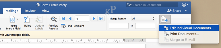 microsoft word for mac mail merge - rediģēt atsevišķus dokumentus