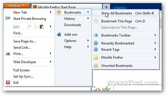 Grāmatzīmju atkopšana Firefox 1