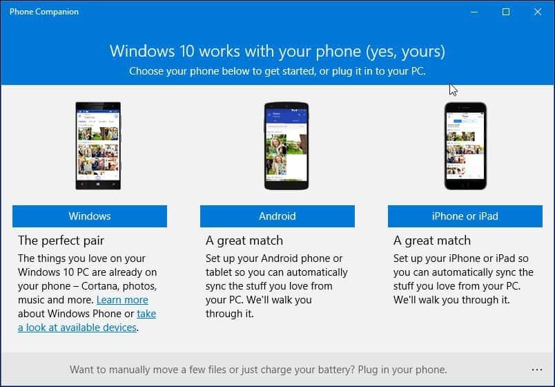 Lietotnes New Phone Companion lietošana operētājsistēmā Windows 10