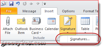 Pievienojiet vizītkarti programmā Outlook 2010 e-pasta paraksts