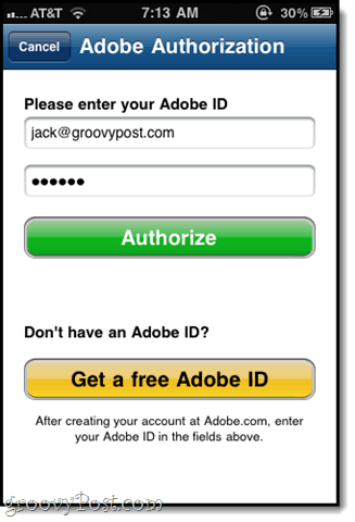 autorizēt ar savu Adobe ID