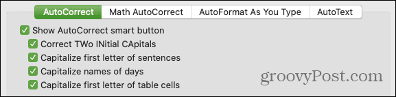 AutoCorrect lielo burtu lietojums Mac datorā