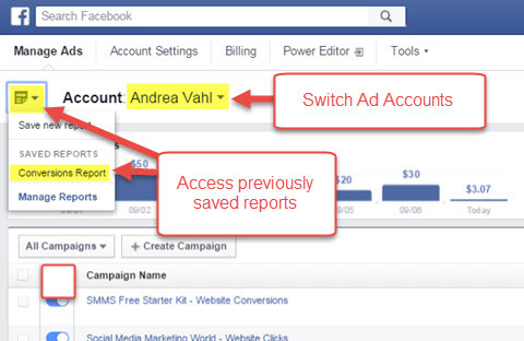 facebook reklāmu pārvaldnieks saglabāja pārskatus