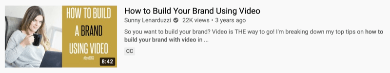 @sunnylenarduzzi youtube video piemērs “kā veidot savu zīmolu, izmantojot video”, parādot 22 tūkstošus skatījumu pēdējo 3 gadu laikā
